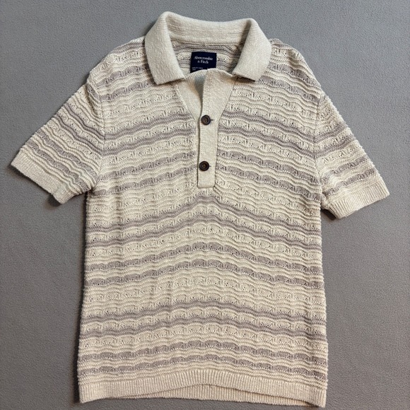 Abercrombie Fitch Mens Knit Polo Shirt Short Sleeve Textured Button Neck XS - Picture 5 of 9
